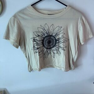 Sunflower Print Cream Crop Top